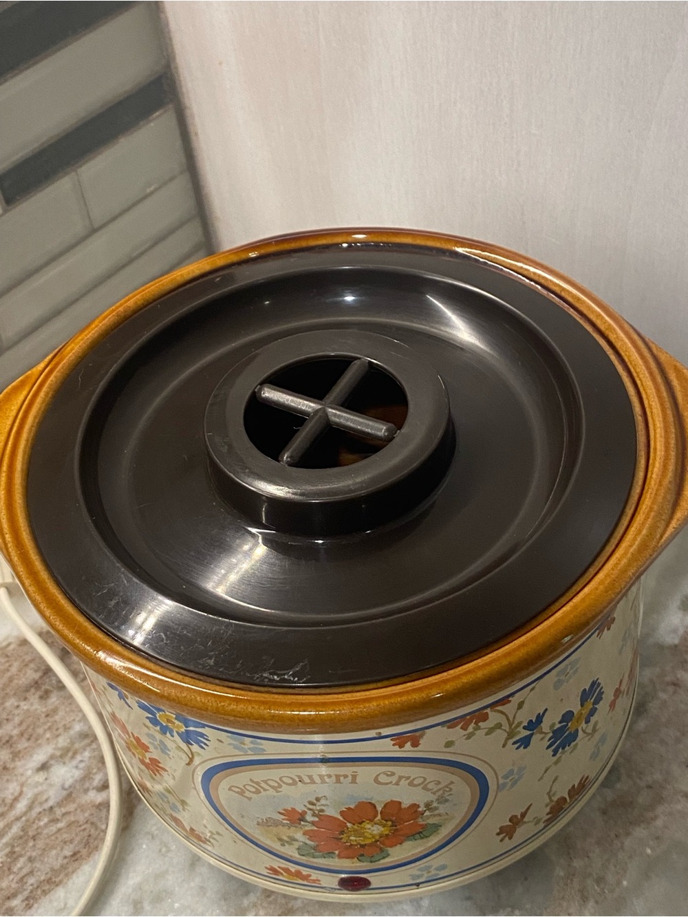Vintage 1987 Rival Potpourri Crock Pot 3207 Country Floral Simmer Pot W/ Lid - Picture 3 of 13